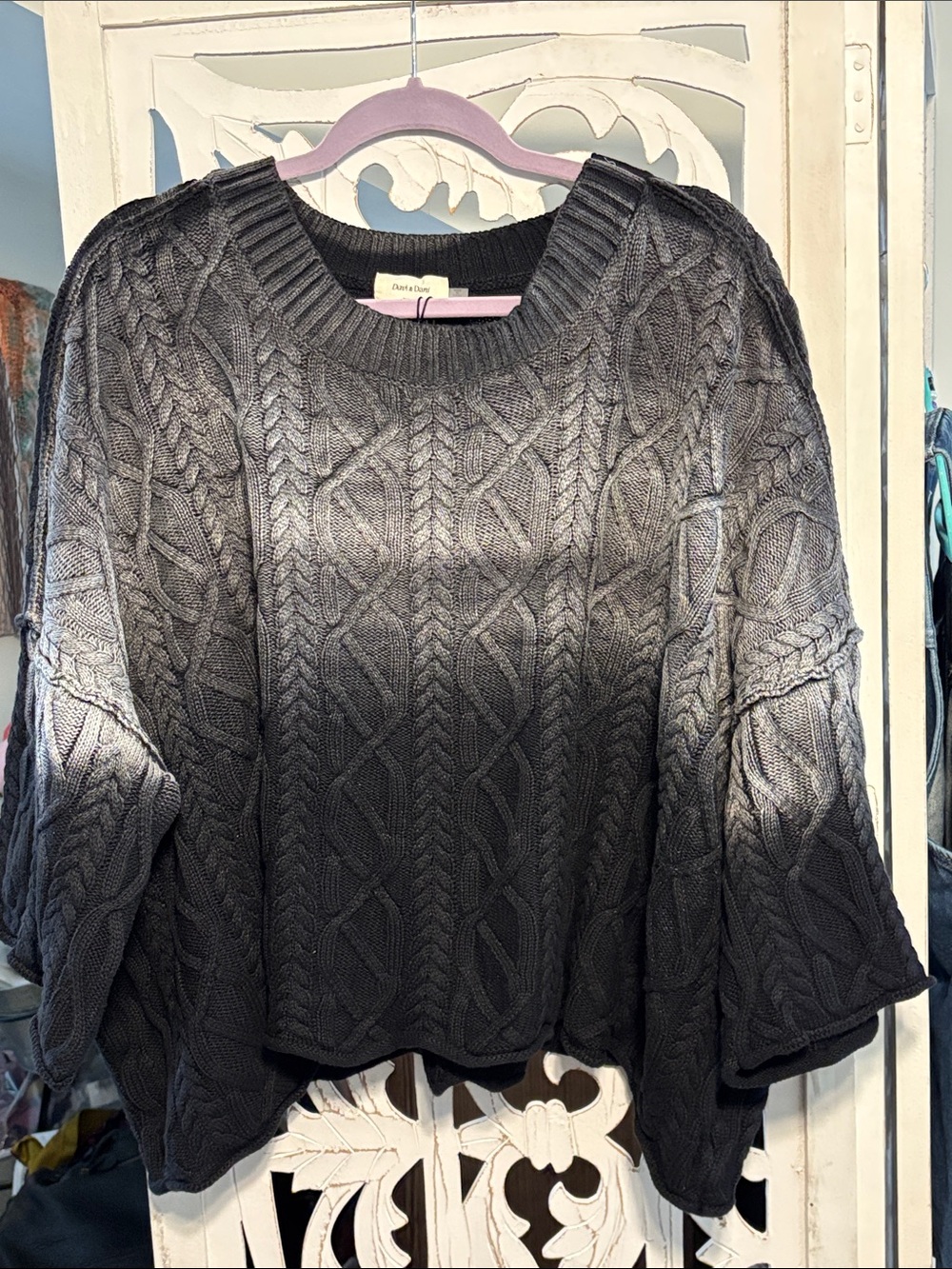 Cable Knit Boxy Sweater - Charcoal Gray